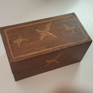 Wooden Box with Bird Carvings